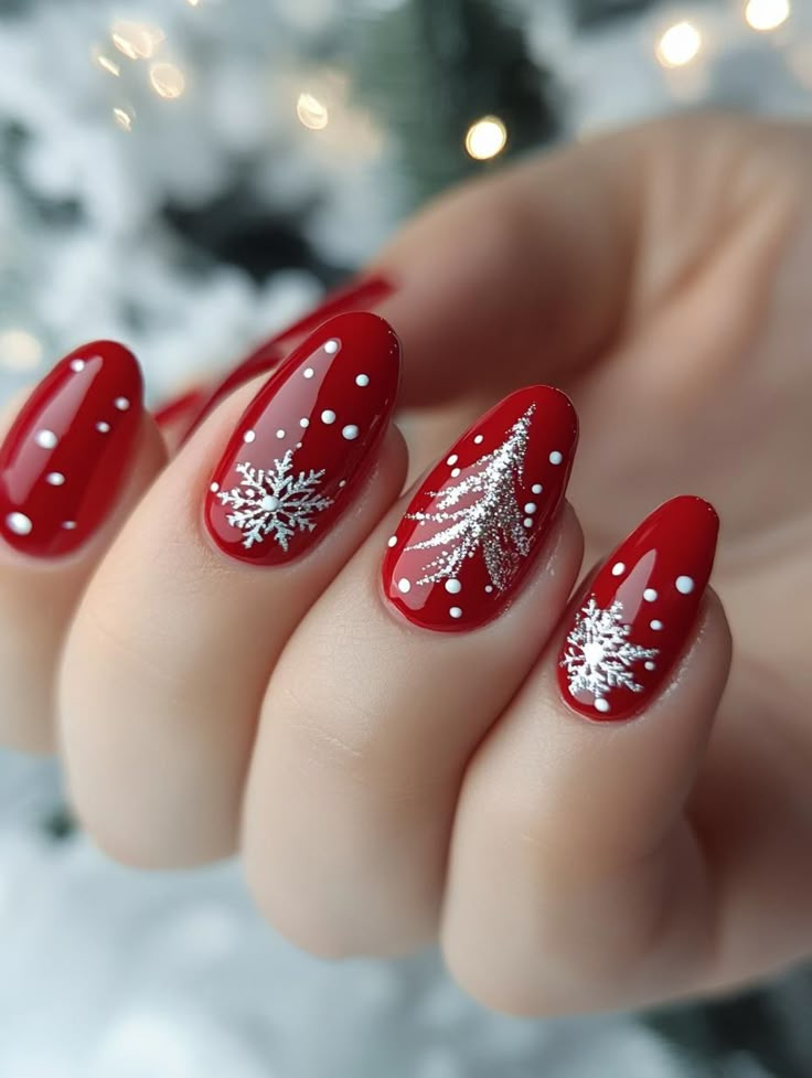 Sleigh your holiday style with 26 stunning red Christmas nail ideas! Explore a palette of crimson hues, from soft rose to deep garnet. These merry manicures will add a touch of classic glamour to your festive look, spreading joy with every flick of your beautifully adorned fingers. Red Nails Designs Christmas, Nail Inspiration For Christmas, Red Gel Christmas Nails, Red Nail Designs For Christmas, Red And Silver Holiday Nails, Christmas Nails 2024 Trends Red, Christmas Nails 2025, White Red Christmas Nails, Christmas Nails Design Ideas