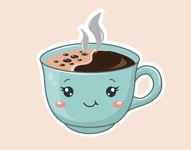 a cup of coffee with steam coming out of it and smiling face on the side