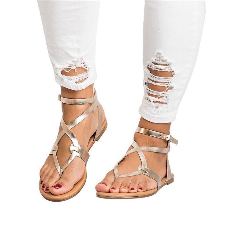 Style: Daily,Casual Item: Sandals Upper Material: PU Toe: Open Toe Closure Type: Adjustable Buckle Heels: Flats Soft Sole Slippers, Summer Sandals Flat, Womens Gladiator Sandals, Outfit Pieces, Soft Slippers, Sandals Flat, Womens Summer Shoes, Leather Sandals Flat, Buckled Heels