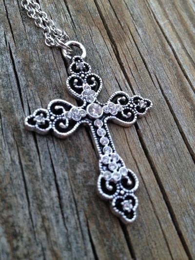 Cross Necklace Door Ways, Rhinestone Embellishments, Christian Jewelry, Cross Jewelry, Silver Cross, Black And Silver, Cable Chain, Brighton, Belly Button Rings