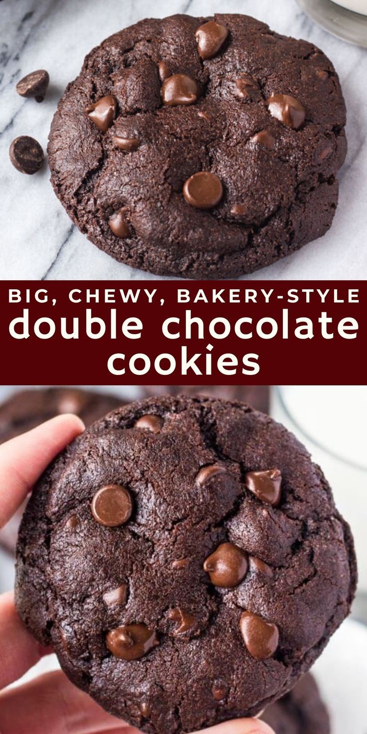 double chocolate cookies are stacked on top of each other