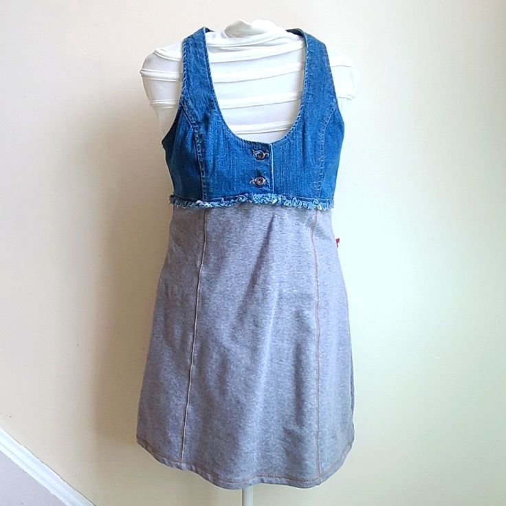 Halter Mini Dress Denim Upper, Cotton Jogger Bottom Size Medium Trendy Stretch Cotton Denim Dress, Casual Blue Stretch Denim Dress, Casual Stretch Denim Blue Mini Dress, Casual Stretch Medium Wash Dress, Casual Stretch Denim Dress, Casual Gray Dresses For Day Out, Fitted Gray Casual Dress, Stretch Cotton Sleeveless Denim Dress, Stretch Sleeveless Cotton Denim Dress