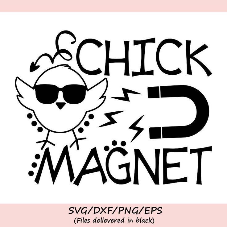 a black and white image with the words chick magnet on it's back side