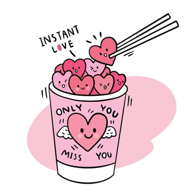 a pink cup filled with hearts and chopsticks