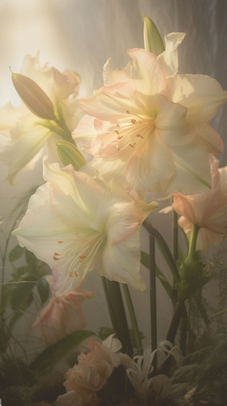 some white and pink flowers in a vase