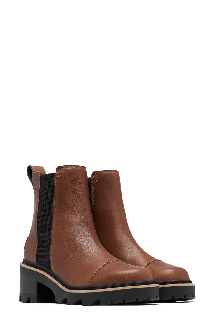 An essential Chelsea boot with a sleek, waterproof leather upper and lug sole can easily be styled up or down to match your mood. Waterproof: protects against rain, puddles and slush to keep feet dry in wet conditions 2 1/4" heel; 3/4" platform (size 8.5) 5 3/4" shaft Pull-on style with elastic gore insets Removable insole Leather and textile upper/textile and synthetic lining/rubber sole Imported Winter Everyday Ankle Boots, Everyday Winter Ankle Boots, Everyday Ankle Boots For Winter, Brown Rain Boots With Round Toe For Fall, Brown Round Toe Rain Boots For Fall, Everyday Fall Boots With Reinforced Heel, Waterproof Boots With Reinforced Toe For Winter Workwear, Modern Waterproof Boots For Fall Outdoor, Modern Waterproof Boots For Fall Outdoor Activities