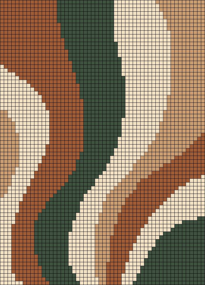 a cross - stitch pattern in shades of green, brown and white with an abstract design