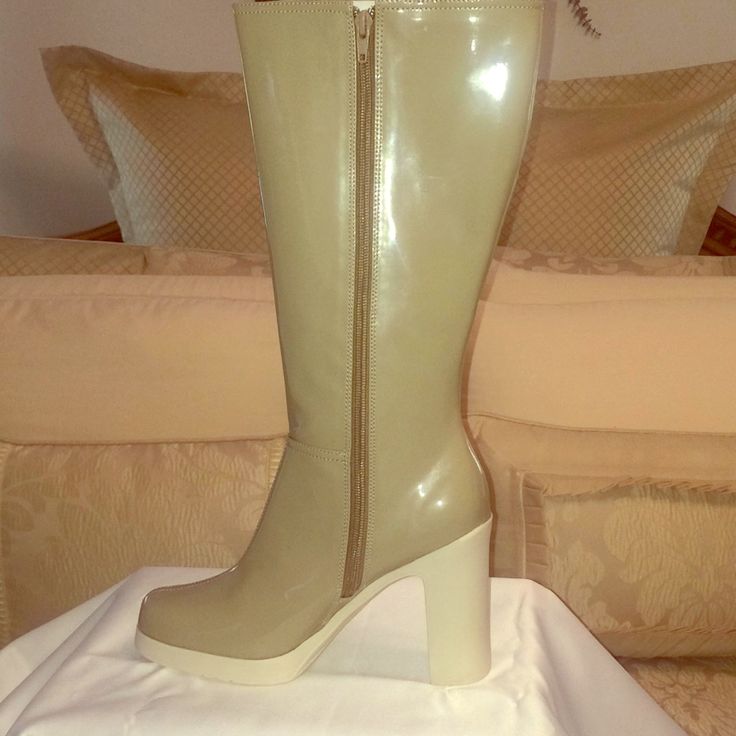 Newport News Sexy Side Zipper Putty Patent Leather Boots. No Tags, “New” Never Worn. 4” Quality Rubber Heel. Like The Lyrics In A Popular Song “These Boots Are Made For Walking...And That’s Just What They Do!!!! Lol .... Ladies These Are Super Cute & Very Sexy On And In Person... Enjoy!!! Fall Patent Leather Knee-high Heeled Boots, Retro Beige Heels For Party, Trendy Patent Leather Knee-high Boots, Elegant Patent Leather Boots With 4-inch Heel, Cream Medium Width Ankle-high Boots, Knee-high Patent Leather Heeled Boots With Reinforced Heel, Boots Are Made For Walking, Patent Leather Boots, Newport News