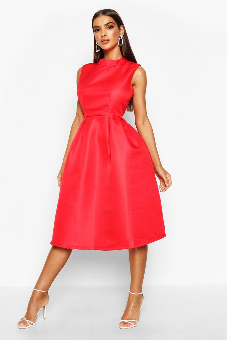 Red Midi-length Dress For Dinner, Red Knee-length Midi Dress For Date Night, Elegant Red Mid-length Dress, Red A-line Midi Dress For Evening, Elegant Non-stretch Red Midi Dress, Fairytale Vibes, Dress Boutiques, High Neck Prom Dress, Tea Dresses