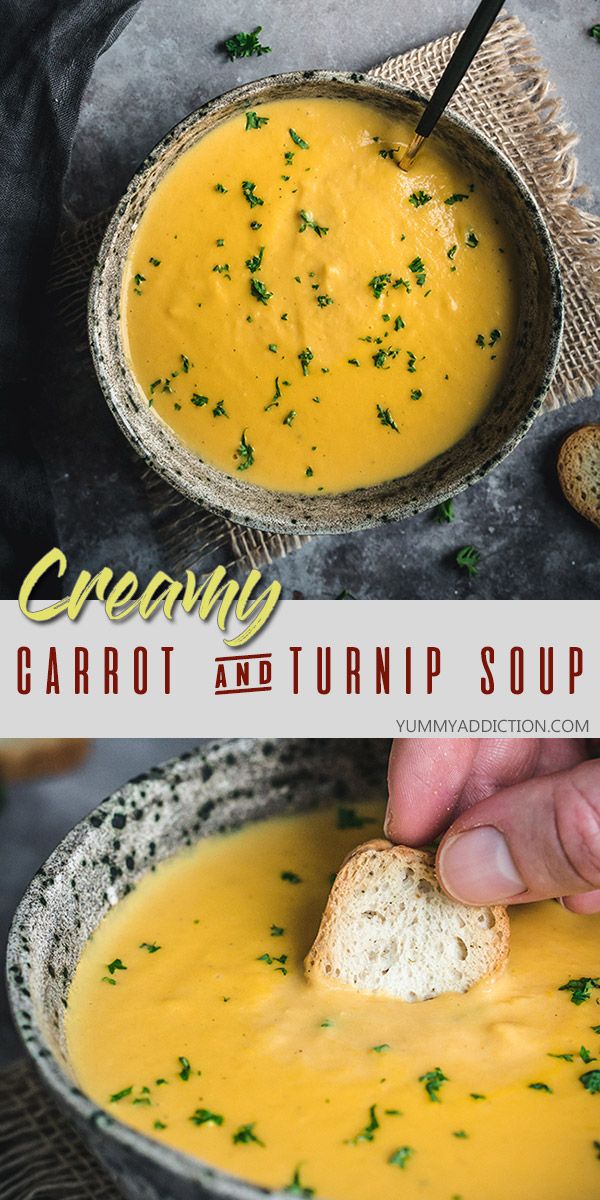 this creamy carrot and turnip soup is the perfect way to use up leftover bread