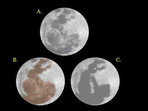 three different phases of the moon, with one man looking at something in front of them