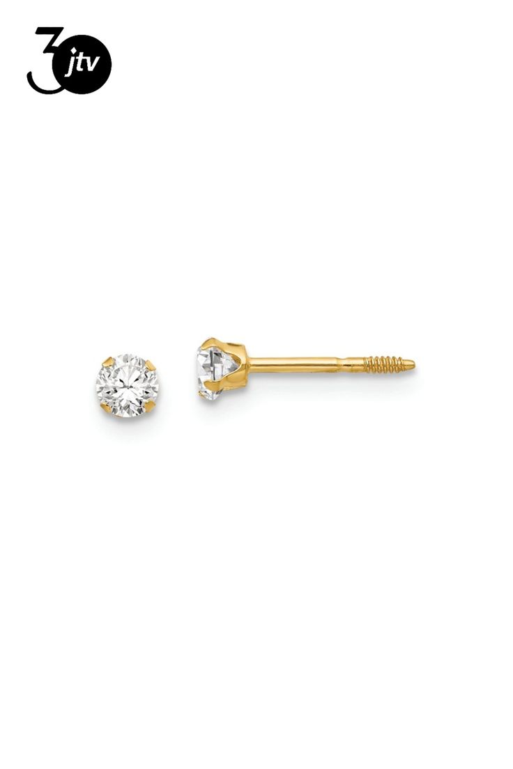 14k yellow gold 3mm cubic zirconia stud earrings with screw backings. Indian Dresses, Screw, Cubic Zirconia, Stud Earrings, Yellow Gold, Yellow, Gold, Dresses, Quick Saves