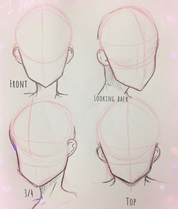 a drawing of the head and shoulders of a man's head with different angles