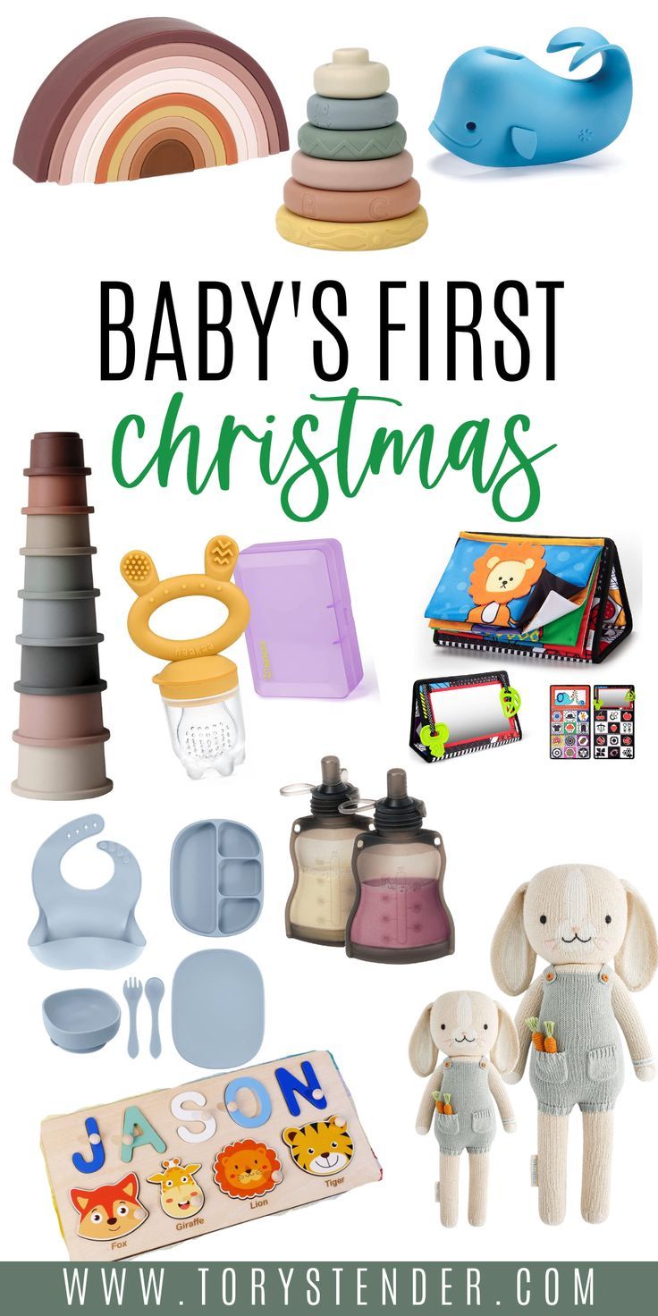 baby's first christmas gift guide with toys and other items for the holiday season