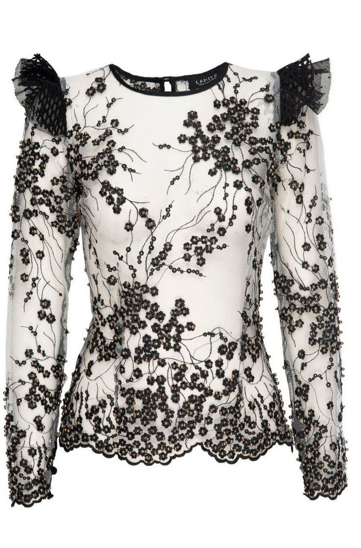 sheer beaded and embroidered top Formal Tops With Embroidered Long Sleeves, Formal Long Sleeve Blouse With Embroidered Sleeves, Formal Long Sleeve Top With Embroidered Sleeves, Embroidered Long Sleeve Blouse For Party, Long Sleeve Embroidered Party Blouse, Embroidered Long Sleeve Blouse For Evening, Long Sleeve Embroidered Blouse For Evening, Fitted Long Sleeve Blouse With Floral Embroidery, Party Blouse With Floral Embroidery And Long Sleeves