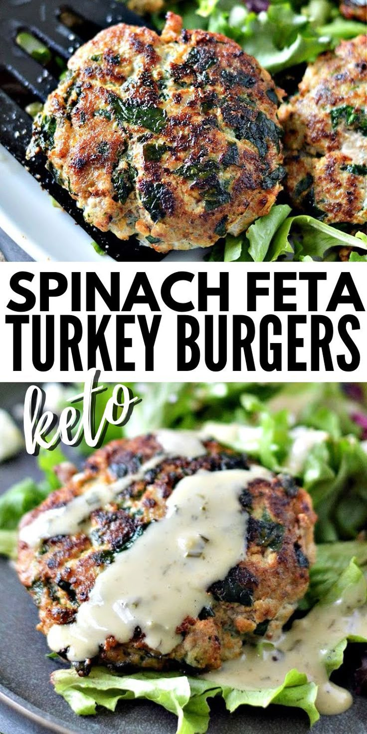 spinach stuffed turkey burgers with ketchup on top and lettuce