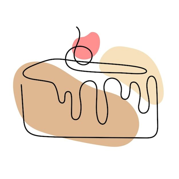 a piece of cake with icing and a cherry on top is shown in this illustration