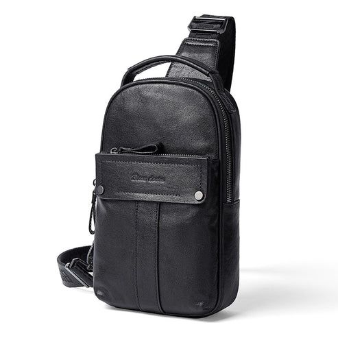 Add a touch of style and practicality to your ensemble with our Men's Leather Designer Crossbody Bag. Whether you're heading to the office, embarking on a journey, or simply running errands, this versatile bag has got you covered. With its reliable zipper closure, your belongings stay secure and accessible. The unisex design ensures it's a fashionable choice for anyone. Crafted from genuine leather with a polyester lining, it combines durability and luxury. The satchel shape provides ample space Soft Leather Crossbody Backpack For Business, Business Crossbody Chest Bag For Mobile Phone, Business Crossbody Chest Bag With Mobile Phone Holder, Leather Chest Bag With Anti-theft Pocket For Travel, Leather Travel Chest Bag With Anti-theft Pocket, Travel Leather Chest Bag With Anti-theft Pocket, Leather Chest Bag With Zipper Closure For On-the-go, Business Satchel Chest Bag With Zipper Pocket, Modern Leather Chest Bag With Anti-theft Pocket