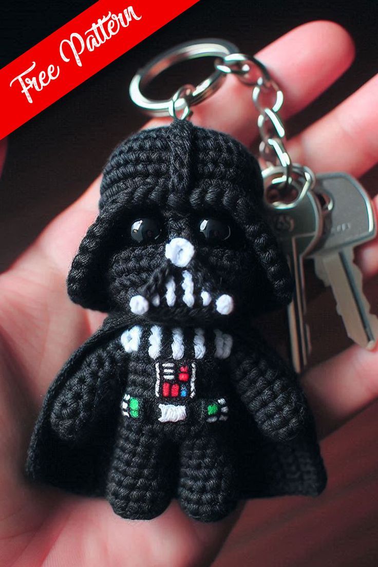 Crochet Darth Vader Keychain Pattern Knitted Star Wars Patterns, Amigurumi Star Wars Free Pattern, Darth Vader Crochet Pattern, Crochet Starwars Amigurumi, Crochet Star Wars Amigurumi Free Pattern, Crochet Star Wars Keychain, Darth Vader Crochet Pattern Free, Crochet Star Wars Free Pattern, Star Wars Gift Ideas Diy