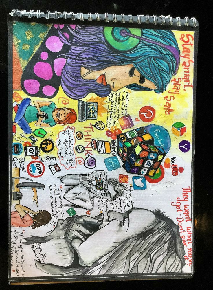 a drawing of a woman's face with many different things on it