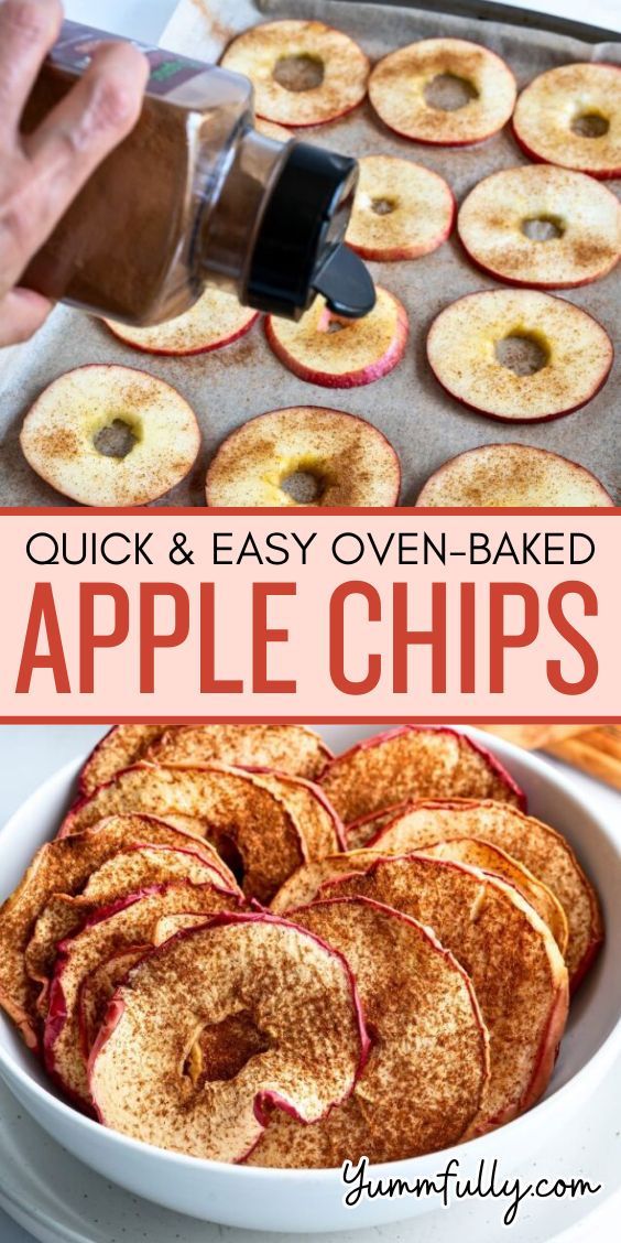 quick and easy oven - baked apple chips are the perfect snack for lunch or dessert