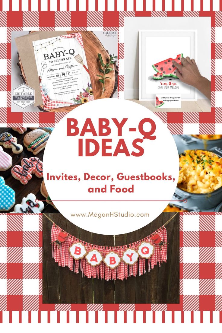 baby - q ideas and food are featured in this postcard for the baby's first birthday party