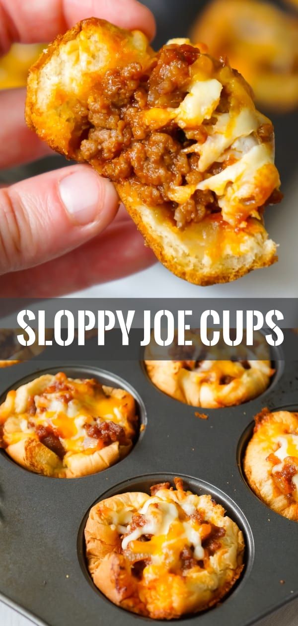 a hand holding up a piece of sloppy joe cupcake in a muffin tin