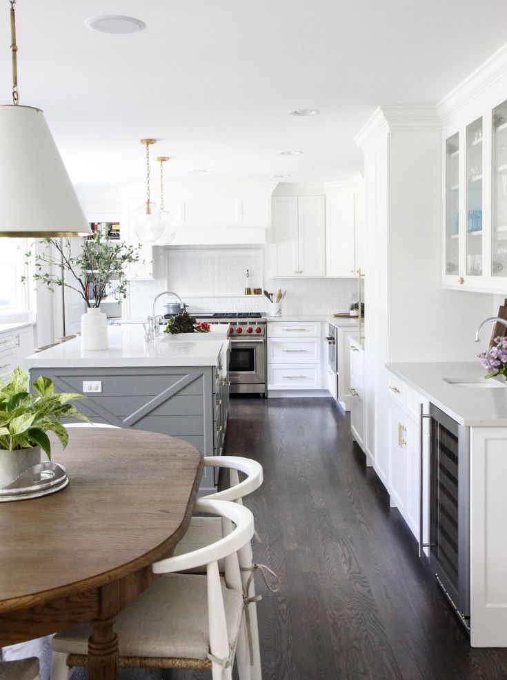 the kitchen is clean and ready to be used as a dining room or family room