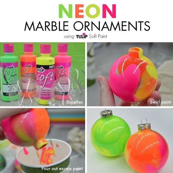 neon colored marble ornaments are being used to make them look like they have melted paint on them