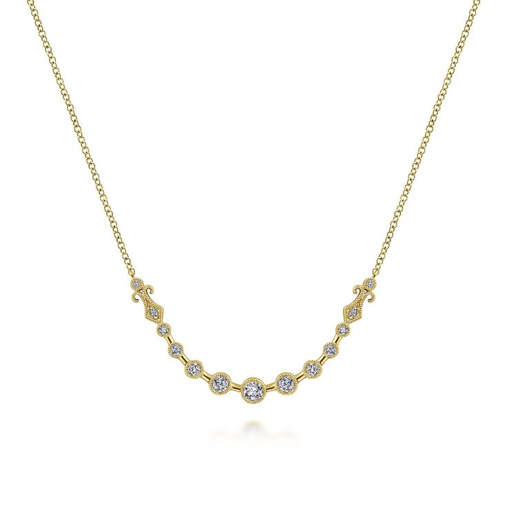 14K Yellow Gold Milgrain Bezel Set Diamond Curved Bar Necklace Curved Bar, Bezel Set Diamond, Bar Necklace, Bezel Setting, Shop Necklaces, Yellow Gold, Necklaces, Bar, Yellow