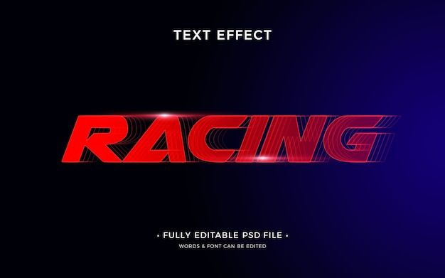 the text effect is being used to create an animated logo for racing, with red and blue lines