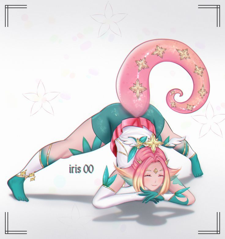 a cartoon girl with pink hair and green body is upside down on the ground while holding her hands behind her head