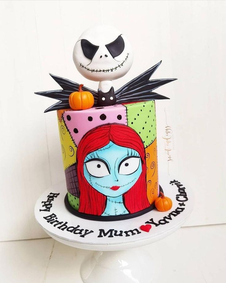 there is a cake decorated with the characters from disney's animated movie jack and sally