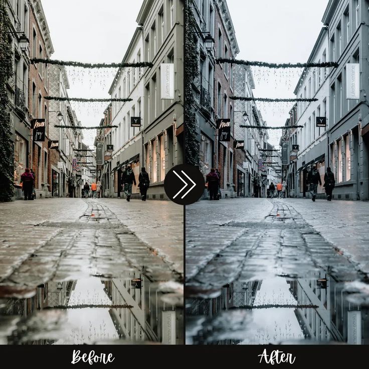 two different shots of people walking down the street