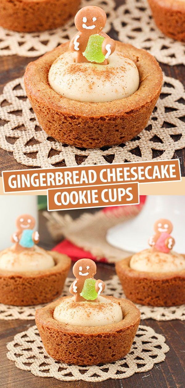 gingerbread cheesecake cupcakes on a doily with the top cut out