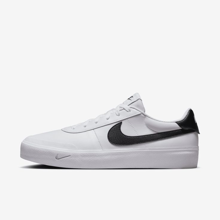 This low-profile shoe is a minimalist's staple. Its synthetic leather upper creates a classic look, while the stitching and textured Swoosh logo add just the right amount of elevated detail. Modern Nike Skate Shoes With White Sole, Luxury Nike Men's Low-top Shoes, Modern White Low-top Skate Shoes, Functional White Low-top Skate Shoes, Modern Nike Low-top Skate Shoes, Leopard Nikes, Leopard Shoes, O Logo, Swoosh Logo