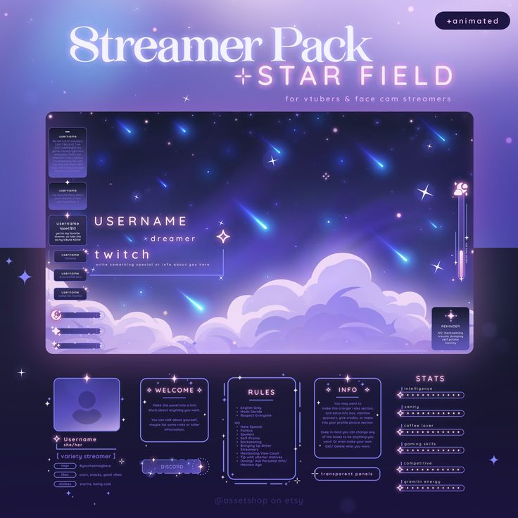 an image of a computer screen with the text streamer pack and star field on it