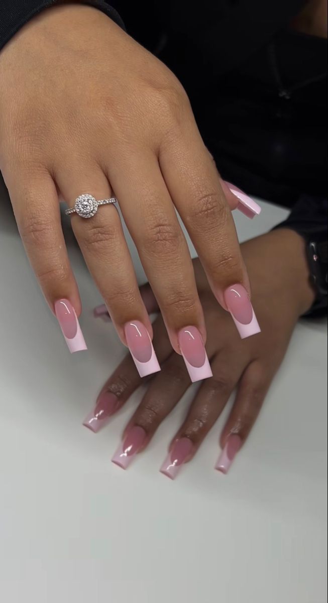 Simple Cute Acrylic Nails Square, Pink Bday Nails Medium, Fresh Tips Nails, Medium Long Acrylic Nails Square, French Tips Acrylic Square, Square Pink French Tip Nails, Pink On Pink French Tip Nails, Simple Classy Baddie Nails, Simple Medium Acrylic Nails