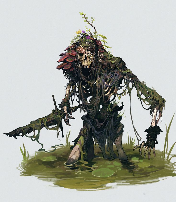 an image of a creature with plants on its head and legs standing in the water