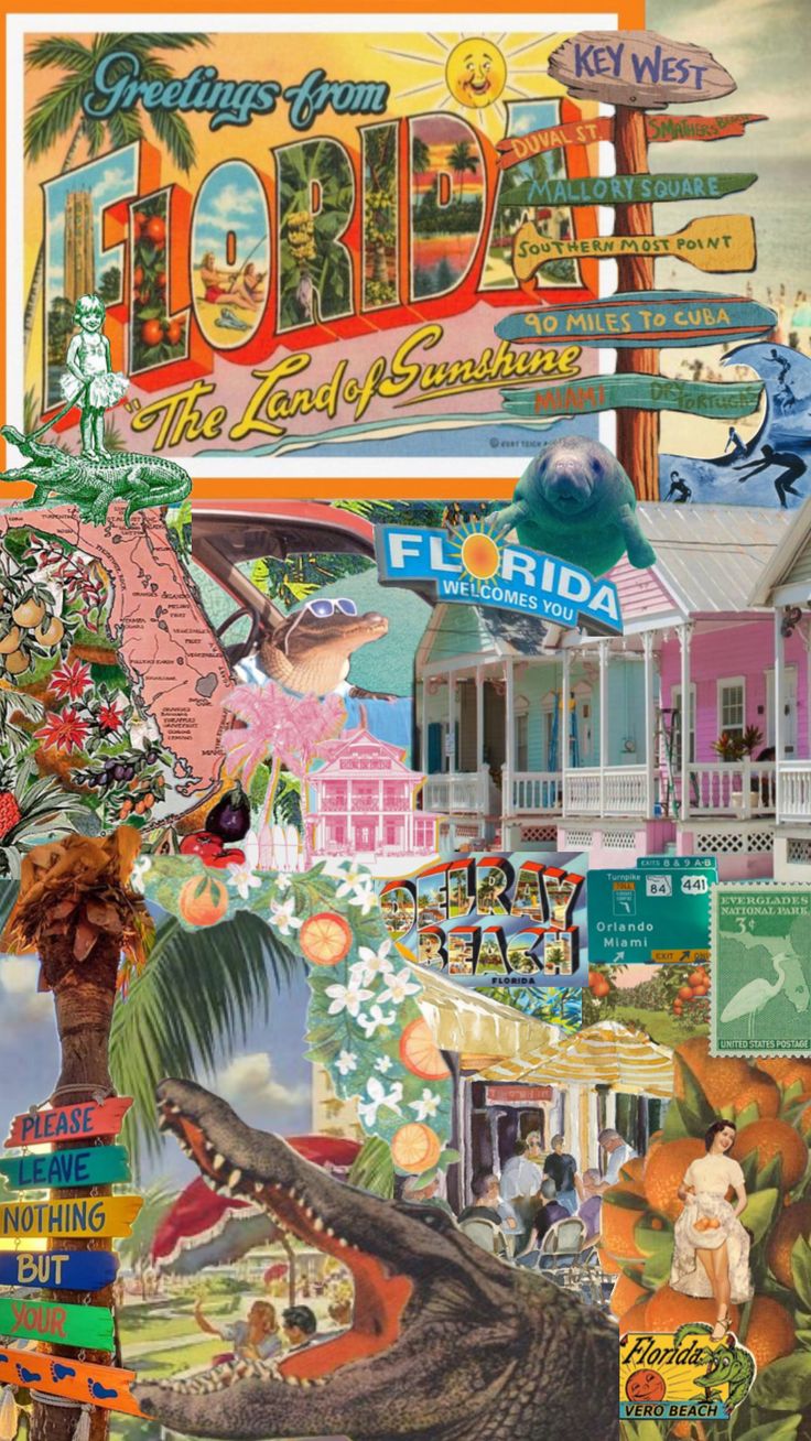 a collage of florida's famous landmarks and the word florida on top of it