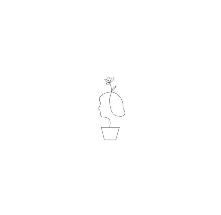 a line drawing of a potted plant with a single flower sticking out of it