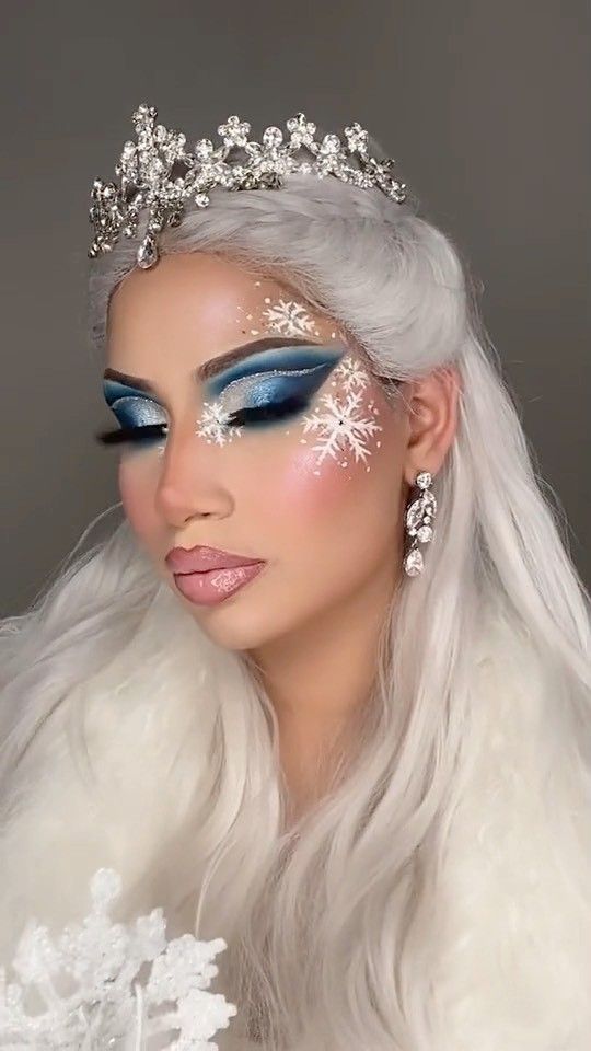 Frozen Adult Costume, Halloween Elsa Makeup, Ice Princess Makeup Snow Queen, Frost Makeup Ice Queen, Elsa Frozen Makeup Look, Ice Princess Rave Outfit, Frozen Make Up, Elsa Inspired Makeup, Fire And Ice Makeup Looks