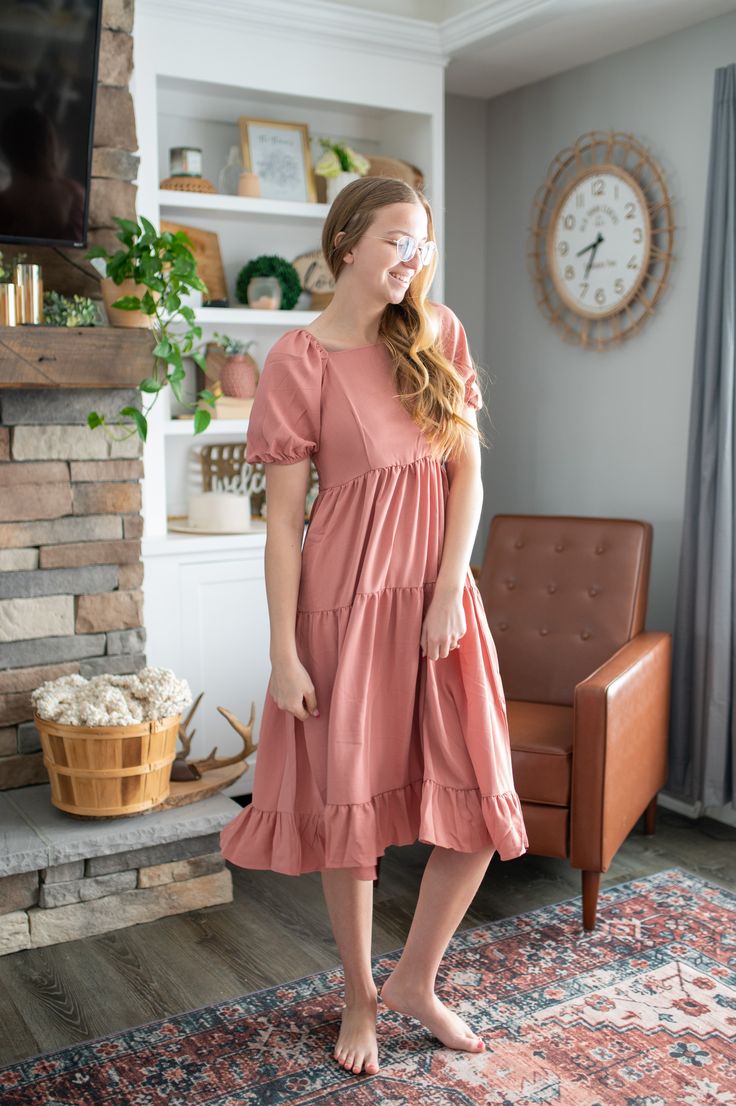 This adorable midi pink dress is the perfect for any outing this spring, or really any season! So versatile & can be worn on or off shoulder! Modest Casual Midi Dress For Spring, Spring Chiffon Midi Dress, Modest Midi Dress For Spring Garden Party, Feminine Solid Color Maxi Dress For Day Out, Feminine Solid Color Midi Dress For Brunch, Modest Spring Dresses For Day Out, Modest Midi Dress For Spring, Pink Knee-length Midi Dress For Daywear, Modest Dresses For Spring Day Out