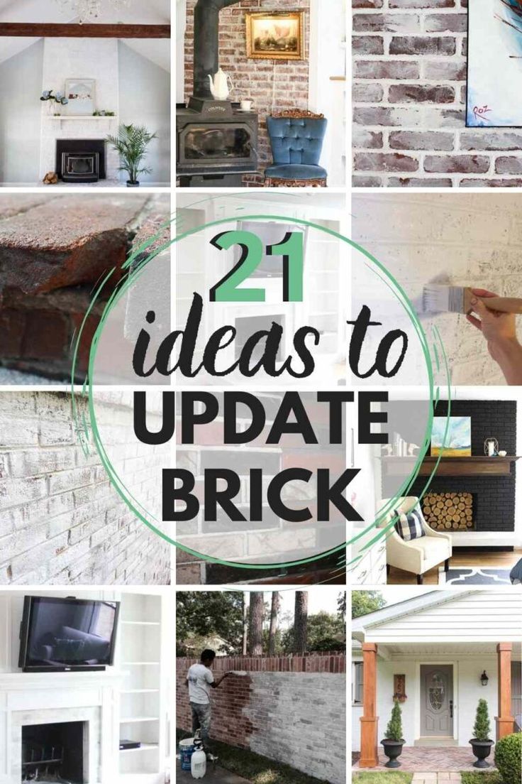 the words 21 ideas to update brick are shown above pictures of different types of bricks