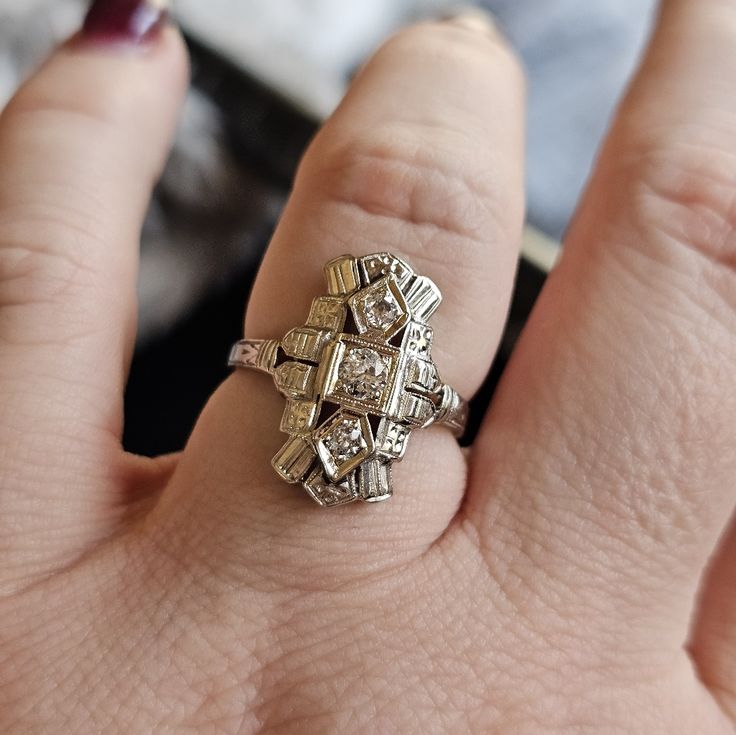 Antique 14k White Gold 3 Stone Diamond Ring Size 6.5. Stamped 14k. Resizeable By A Jeweler. Middle Diamond Approximately 3mm. Great Finger Coverage. Great Condition For Its Age. Collectable! Selling Some Of My Antique Collection! Follow For More! See My Other Listings For Sterling Silver, Solid 10k, 10kt, 417 , 585, Solid 14k, 14kt Solid 18k, 18kt, Diamonds, Sapphire, Emerald, Garnet, Jade, Amethyst, Citrine, Ruby, Topaz, Other Precious Stones, And Other Jewelry Key Words: Kay's, Jared, Zales, Engagement, Anniversary, Birthday, Valentines, Vintage, Unique, Art Deco Art Deco Three Stone Platinum Jewelry, Art Deco Yellow Gold Three-stone Ring, Art Deco White Gold Rings Stamped 14k, White Gold Art Deco Rings Stamped 14k, Cluster Diamond Ring In Yellow Gold With Platinum, White Gold Baguette Cut Three Stone Rings, Platinum Cluster Diamond Ring In Yellow Gold, Yellow Gold Platinum Cluster Ring, Platinum Cluster Ring In Yellow Gold