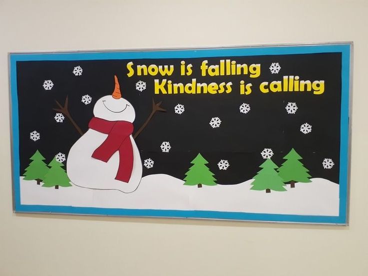 a bulletin board with a snowman saying it is falling kindness is calling on the wall