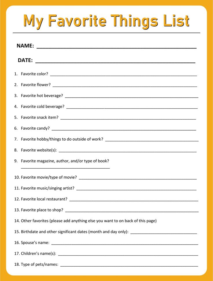 the favorite things list is shown in this printable worksheet for kids to do