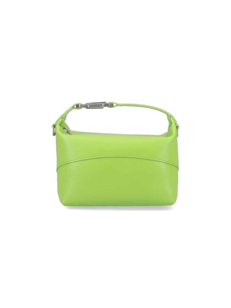 Eéra 'Moon' handbag, green leather, one top handle, removable adjustable shoulder strap, silver logo hook detail, zipper closure, one main interior compartment. Composition: 100% Leather Green Top Handle Shoulder Bag With Silver-tone Hardware, Designer Green Bag With Handle Drop, Modern Green Handheld Bag, Modern Green Handheld Bags, Green Evening Shoulder Bag With Silver-tone Hardware, Luxury Green Bag With Silver-tone Hardware, Evening Green Shoulder Bag With Silver-tone Hardware, Green Bags With Silver-tone Hardware And Double Handle, Chic Green Shoulder Bag With Round Handle