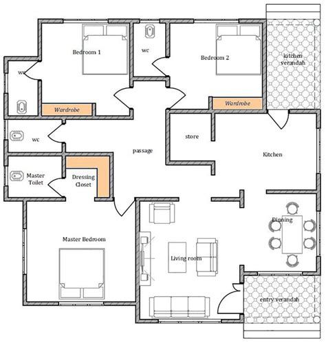 a floor plan for a house with two bedroom and an attached living room, kitchen, dining