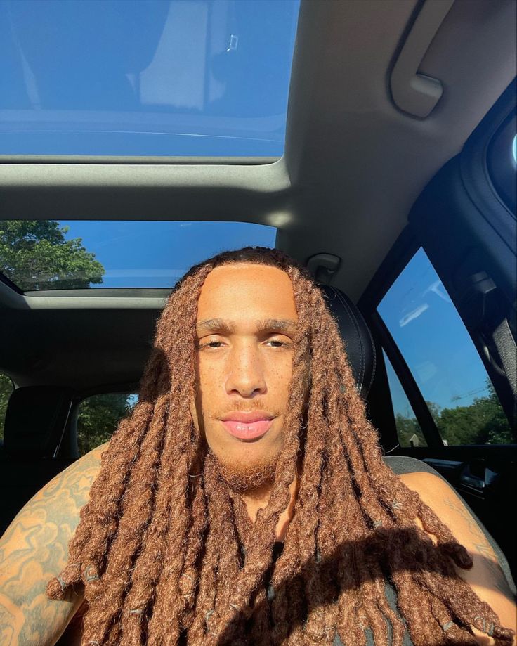 Auburn Locs Men, Light Brown Locs Men, Honey Brown Locs Men, Men Dyed Locs, Brown Locs Men, Faux Locs Men, Black Gingers, Mens Twists, Masc Hair